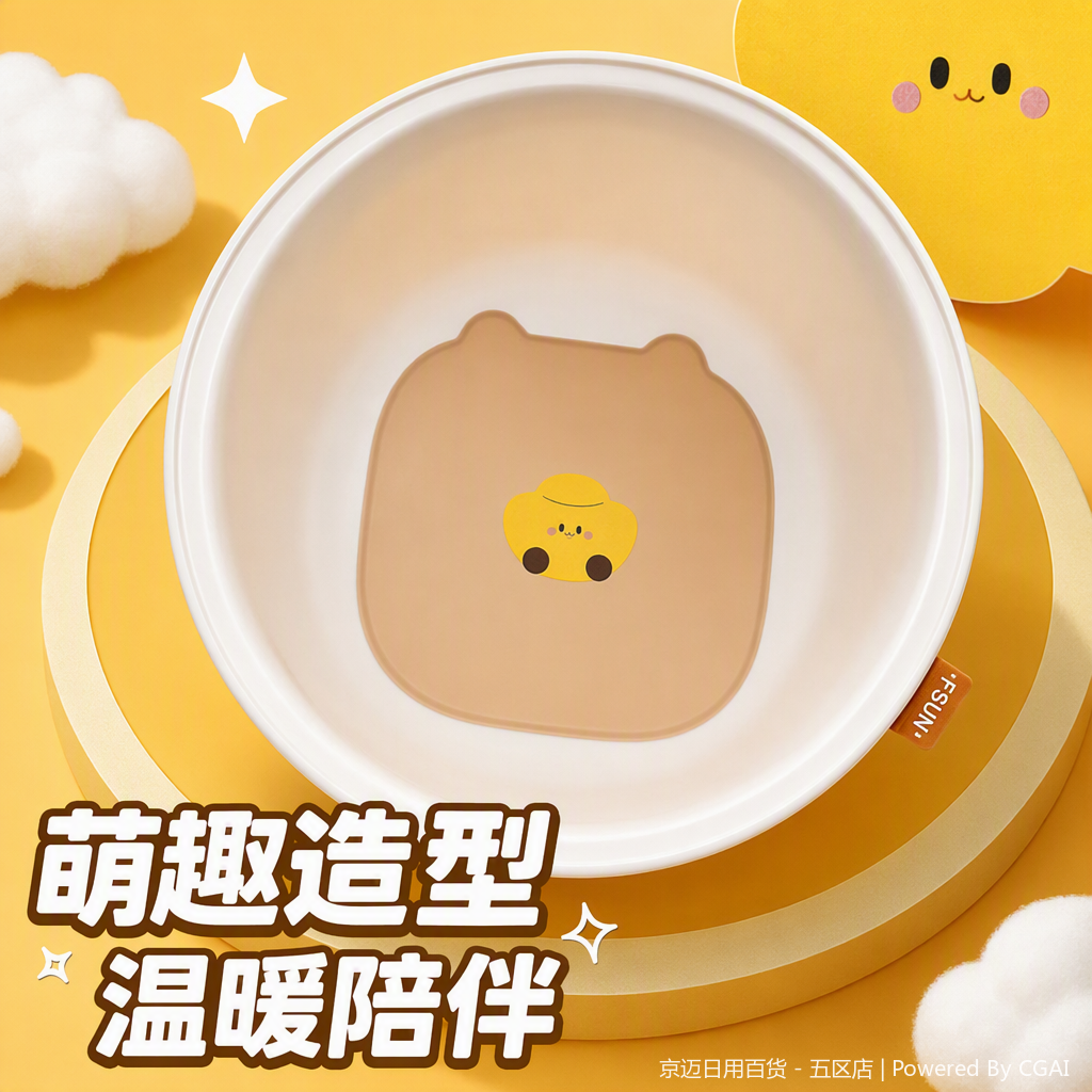 【CL】 26Q2#0181 Beige cartoon bear patterned plastic washbasin, a multi-purpose household and children's bathroom product, durable and practical Specification image