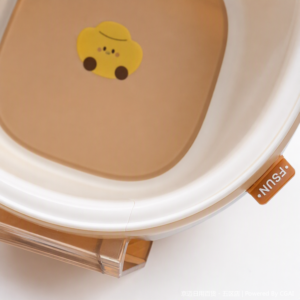 【CL】 26Q2#0181 Beige cartoon bear patterned plastic washbasin, a multi-purpose household and children's bathroom product, durable and practical Application Scenario