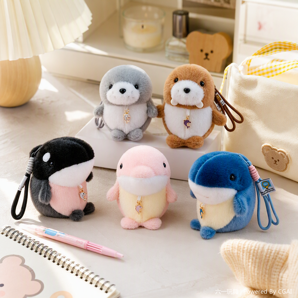 Five types of Marine animal schoolbags, keychains, pendants, decorations, plush dolls, figurines, export batch, creative souvenirs, pink five types of Marine animal plush pendants, keychains, sand dolls, mirrors, portable accessories, and a relaxed bear style details Picture