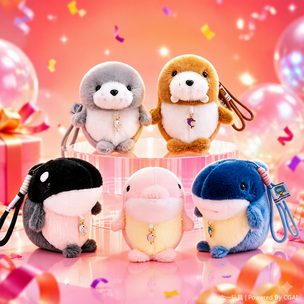 Five types of Marine animal schoolbags, keychains, pendants, decorations, plush dolls, figurines, export batch, creative souvenirs, pink five types of Marine animal plush pendants, keychains, sand dolls, mirrors, portable accessories, and a relaxed bear style Application Scenario
