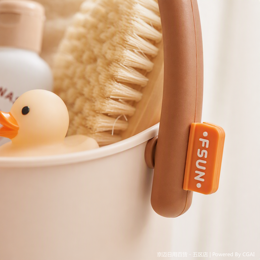 【CL】 26Q2#0185 Multi-functional portable plastic basket, 20-liter rattan-like woven bathroom storage basket, towel, shampoo, bath brush, little yellow duck organizing basket Application Scenario