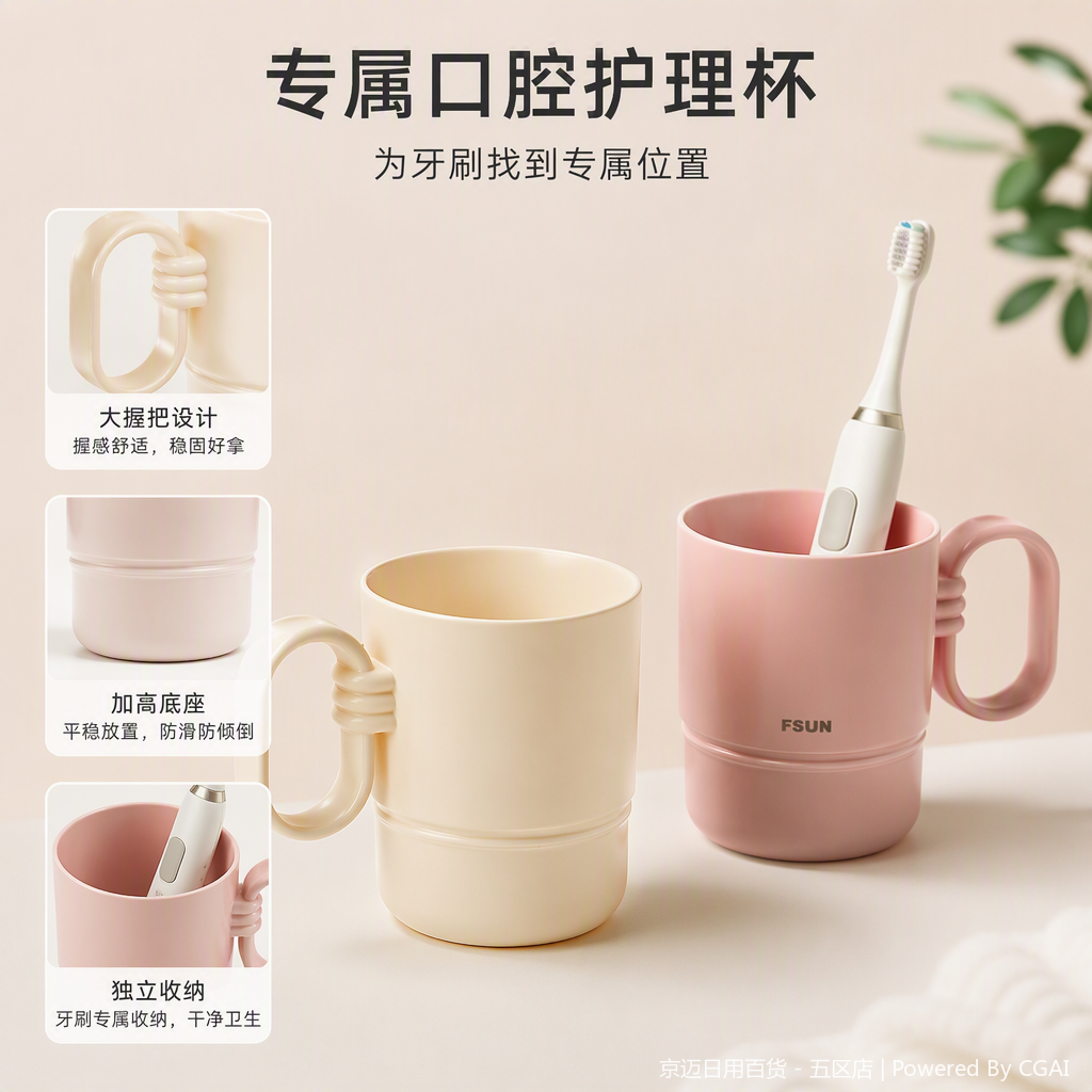 【CL】26Q2#0200 Pink toothbrush cup with toothbrush holder, beige toothbrush cup, multi-functional storage, foot bath bucket, sports water cup, soap box, travel toothbrush and toothpaste storage box