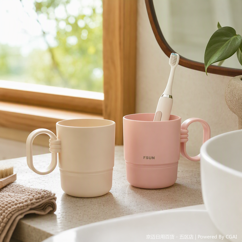 【CL】26Q2#0200 Pink toothbrush cup with toothbrush holder, beige toothbrush cup, multi-functional storage, foot bath bucket, sports water cup, soap box, travel toothbrush and toothpaste storage box details Picture