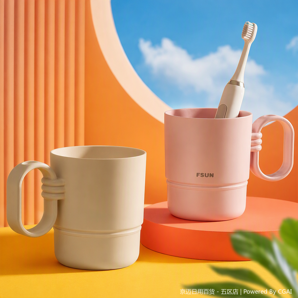 【CL】26Q2#0200 Pink toothbrush cup with toothbrush holder, beige toothbrush cup, multi-functional storage, foot bath bucket, sports water cup, soap box, travel toothbrush and toothpaste storage box Specification image