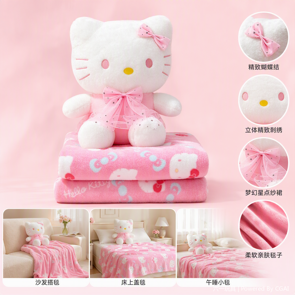 وكانت مكيفات الهواء المصنوعة من الفراء القطني (KT) على أغطية قيلولة الأطفال الممتعة (Hello Kitty iti) جالسة على بطانية المطبوعة على مجموعة هدايا اللعب الثلاثية الأبعاد من دمى الزفاف الممزوجة Application Scenario