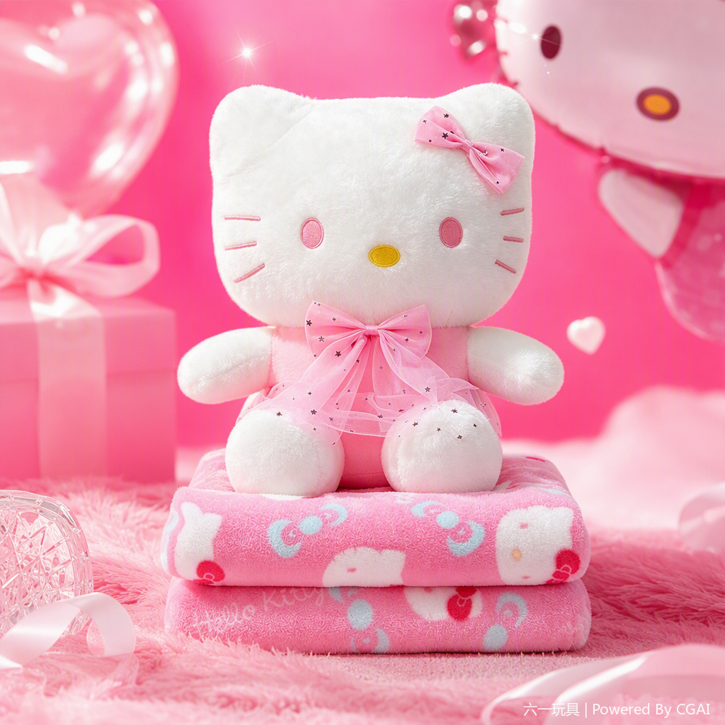 وكانت مكيفات الهواء المصنوعة من الفراء القطني (KT) على أغطية قيلولة الأطفال الممتعة (Hello Kitty iti) جالسة على بطانية المطبوعة على مجموعة هدايا اللعب الثلاثية الأبعاد من دمى الزفاف الممزوجة Specification image