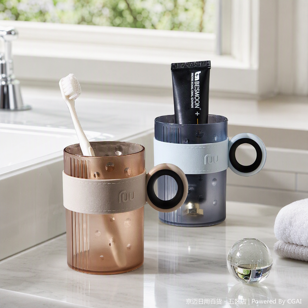 【CL】26Q2#2038 Multi-functional toothbrush cup, grey toothbrush cup with toothpaste box, travel portable toiletries, storage and organization supplies details Picture