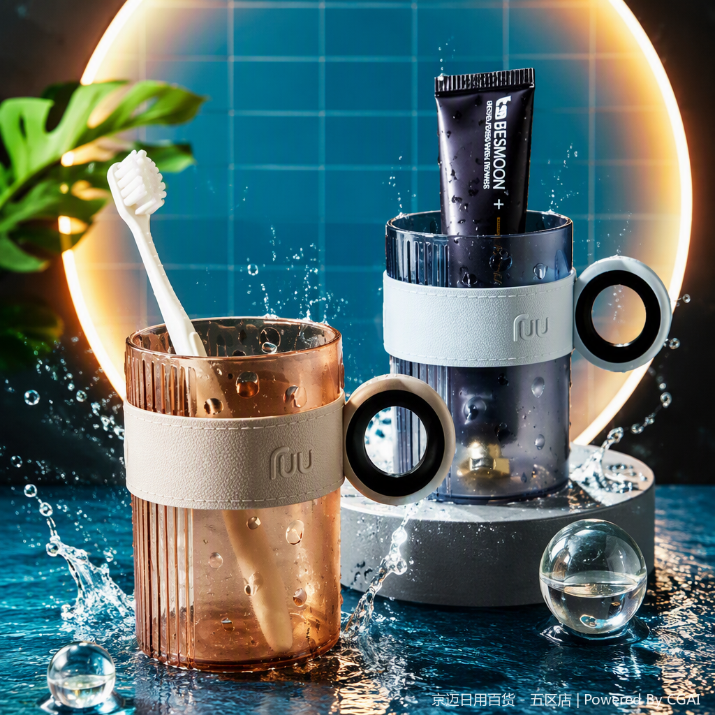 【CL】26Q2#2038 Multi-functional toothbrush cup, grey toothbrush cup with toothpaste box, travel portable toiletries, storage and organization supplies Specification image