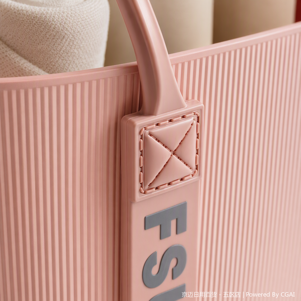【CL】26Q2#0192 Pink striped portable storage basket, beige striped portable plastic storage basket, supermarket shopping basket, 20-liter portable vegetable basket, rattan-like woven bamboo storage basket Application Scenario