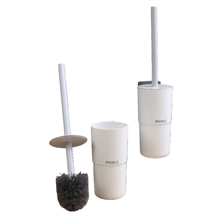 【CL】25Q4#2528 White toilet brush Set with brush bucket, toilet handrail, hygiene and cleaning products, practical and durable for household use, essential for bathrooms Item Picture