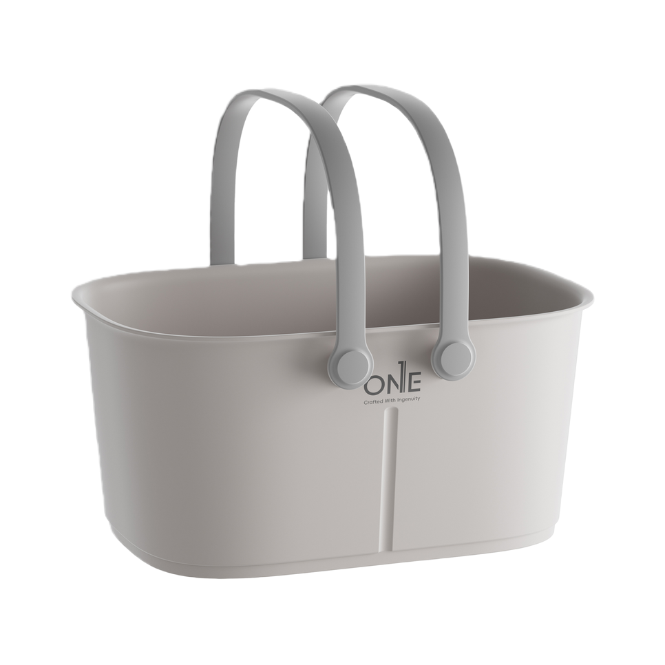 【CL】26Q2#1155 Multi-functional portable plastic woven storage basket, grey imitation rattan woven design, home organizing vegetable basket storage box Item Picture