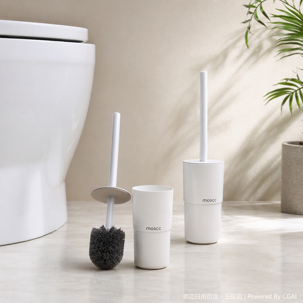 【CL】25Q4#2528 White toilet brush Set with brush bucket, toilet handrail, hygiene and cleaning products, practical and durable for household use, essential for bathrooms details Picture