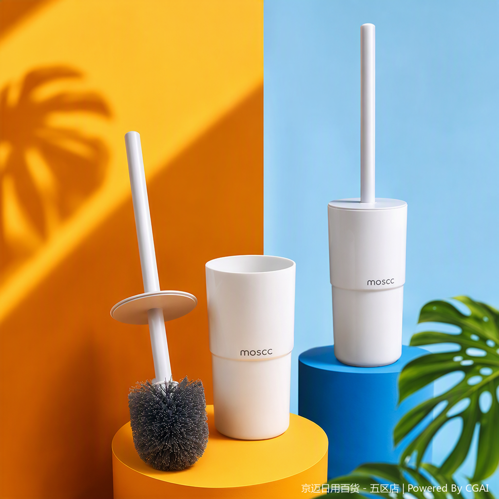 【CL】25Q4#2528 White toilet brush Set with brush bucket, toilet handrail, hygiene and cleaning products, practical and durable for household use, essential for bathrooms Specification image