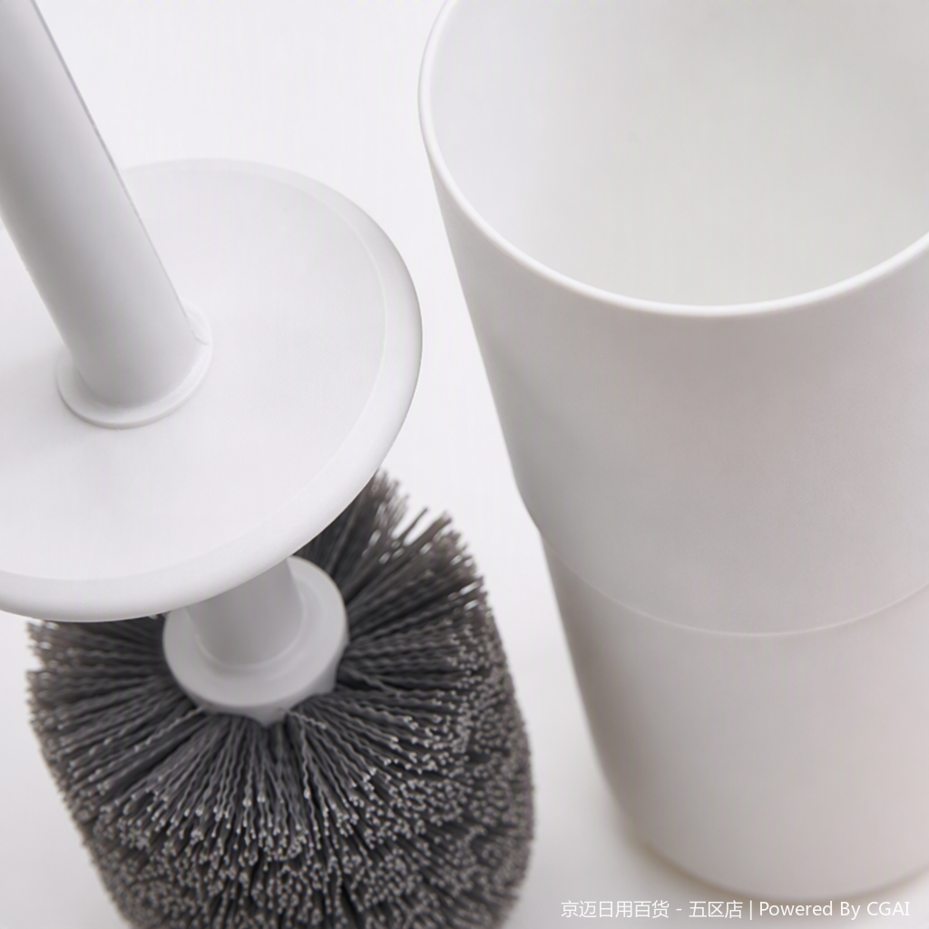 【CL】25Q4#2528 White toilet brush Set with brush bucket, toilet handrail, hygiene and cleaning products, practical and durable for household use, essential for bathrooms Application Scenario