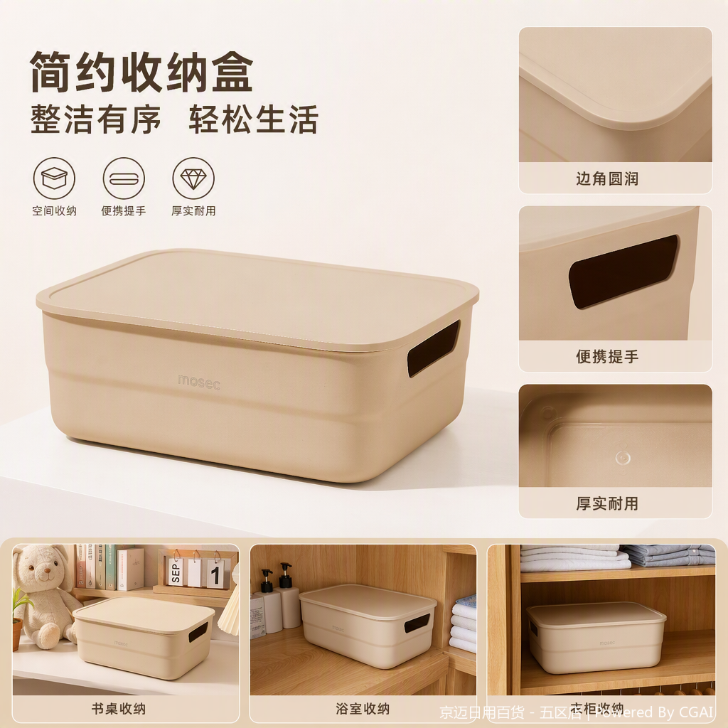 【CL】25Q4#2526 meters white multi-functional desktop storage box with lid, bean paste cosmetics organization box, storage box, storage box, neat storage items