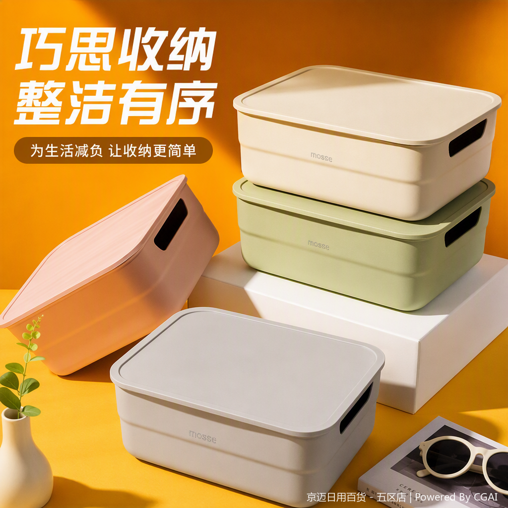 【CL】25Q4#2526 meters white multi-functional desktop storage box with lid, bean paste cosmetics organization box, storage box, storage box, neat storage items Specification image
