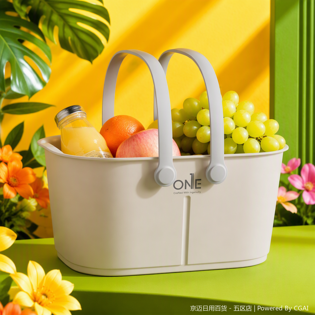 【CL】26Q2#1155 Multi-functional portable plastic woven storage basket, grey imitation rattan woven design, home organizing vegetable basket storage box Specification image