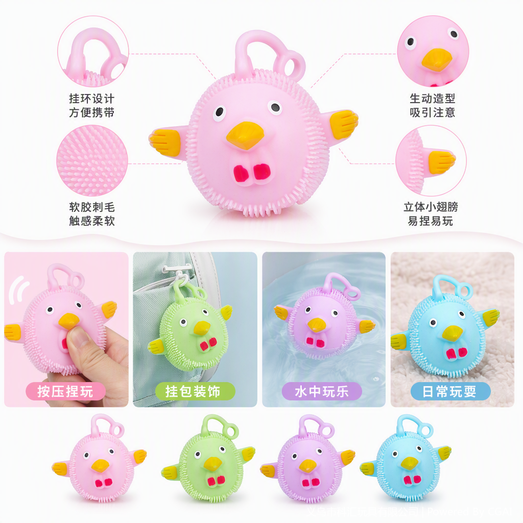 TPR Macaron colorful cartoon hen, glitter ball, cute plush toy, children's doll, soft and adorable plush toy, gift and giveaway details Picture