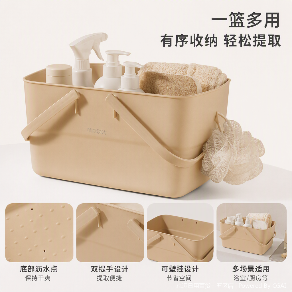 【CL】25Q4#2522 meters white hand-held plastic storage basket, multi-functional storage basket, rattan woven tape organizing basket, household storage box