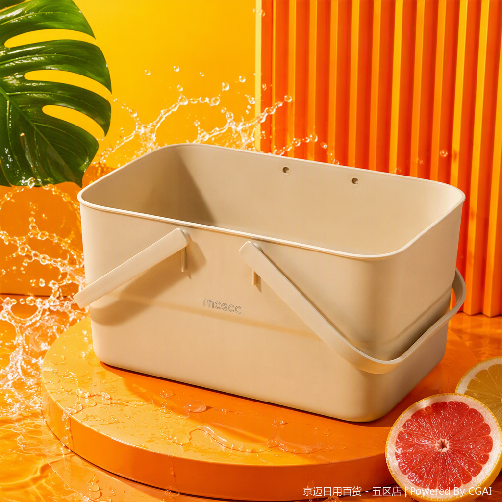 【CL】25Q4#2522 meters white hand-held plastic storage basket, multi-functional storage basket, rattan woven tape organizing basket, household storage box Specification image