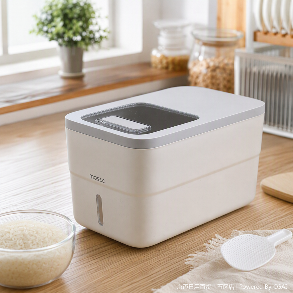 【CL】25Q4#2520 Multi-functional transparent plastic rice storage bucket, rotating metering rice storage box for grains and cereals, large-capacity household rice bucket details Picture