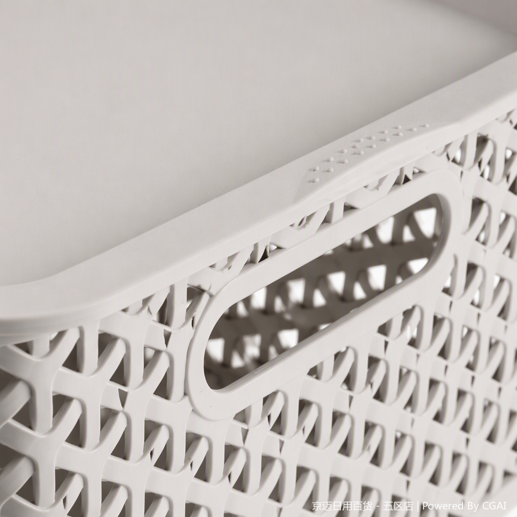 【CL】26Q2#1151 Grey woven texture covered hand-held plastic basket, multi-functional storage vegetable basket, imitation rattan woven basket, home organizing supplies Application Scenario