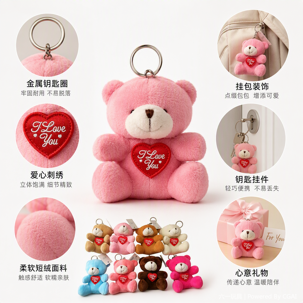Cute keychains, pendants, animal dolls, small dolls, wholesale trade, children's colorful bears, sand dolls, pendants, mirrors, keychains, creative cartoon key chains, gifts and accessories Specification image