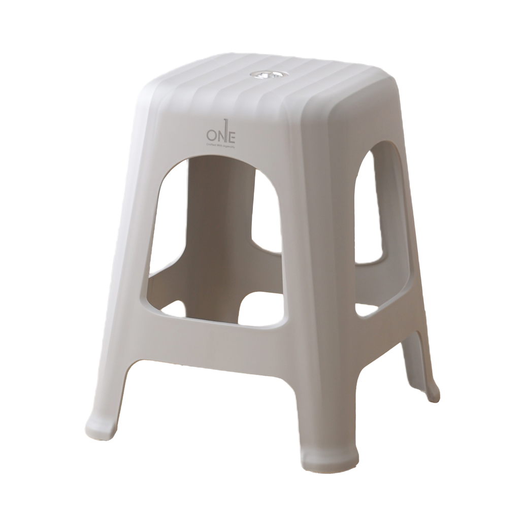 【CL】26Q2#1915 Multi-functional folding stool, grey plastic seat with leather texture support, stable and portable outdoor camping and leisure stool Item Picture