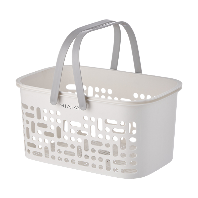 【CL】26Q1#1501 White plastic storage basket with double handles, hand-held vegetable basket, imitation rattan woven storage basket, multi-functional organizing basket, household storage box Item Picture