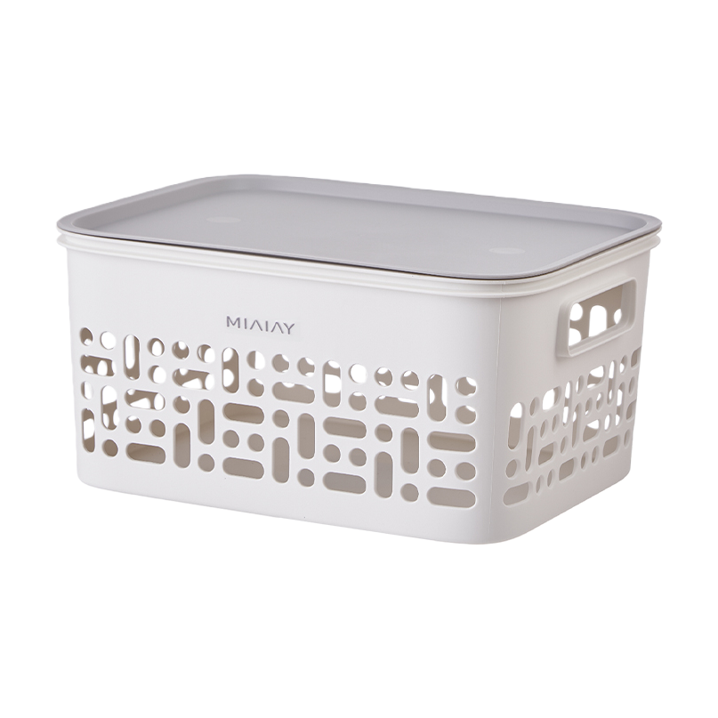 【CL】26Q1#1502 White covered hand-held plastic basket, multi-functional storage basket, wicker-like woven vegetable basket, organizing box, household storage container Item Picture
