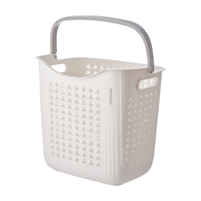 【CL】26Q1#1503 meter white hand-held plastic basket with handle, multi-functional storage basket, rattan-like woven storage basket, household organizing supplies Item Picture