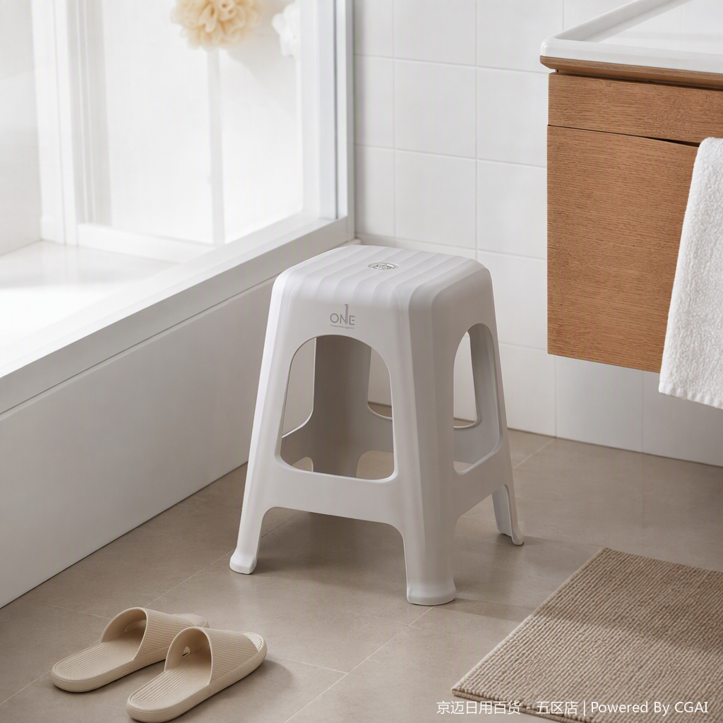 【CL】26Q2#1915 Multi-functional folding stool, grey plastic seat with leather texture support, stable and portable outdoor camping and leisure stool details Picture