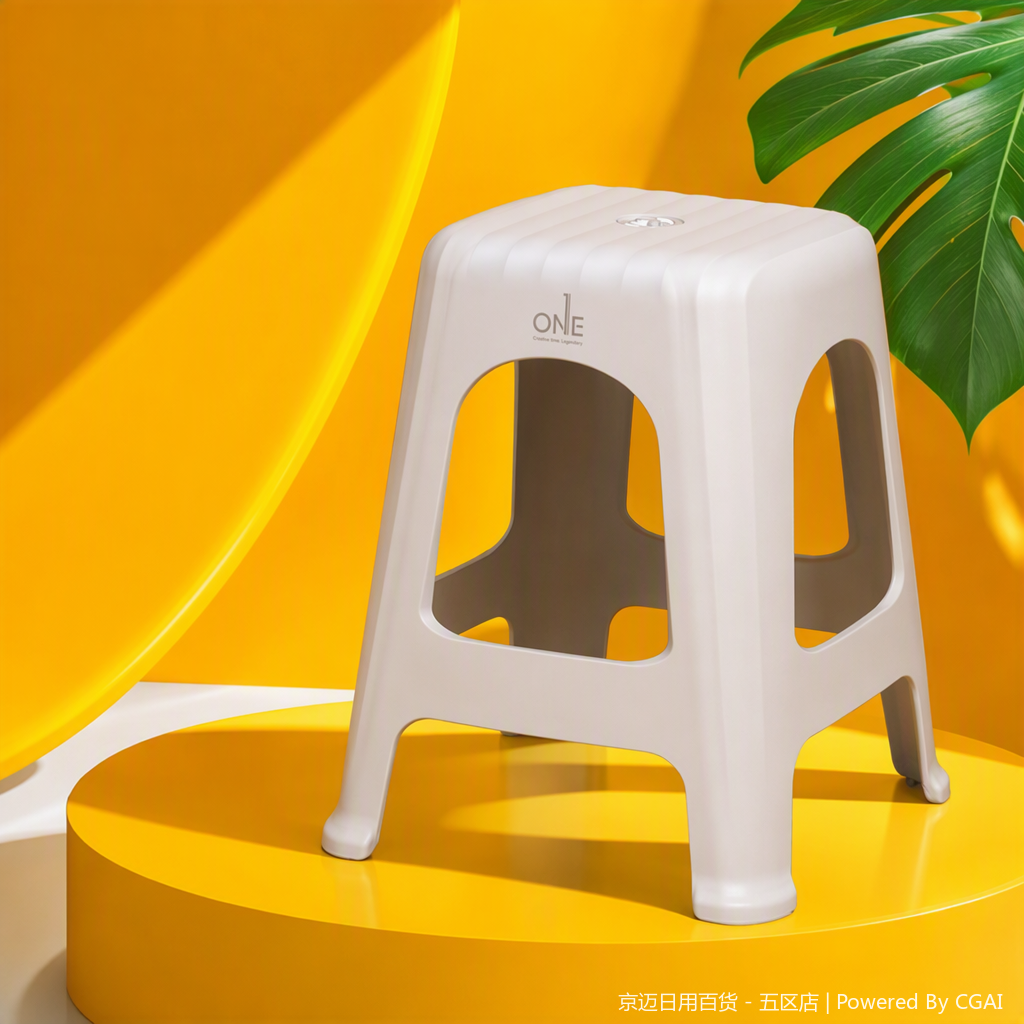 【CL】26Q2#1915 Multi-functional folding stool, grey plastic seat with leather texture support, stable and portable outdoor camping and leisure stool Specification image