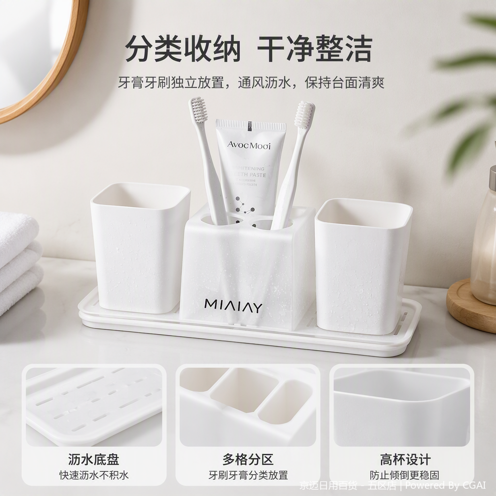 【CL】26Q1#1301#X Multi-functional ceramic toothbrush stand, toothbrush holder, storage foot bath bucket, sports water cup, soap box, travel toothbrush cup set