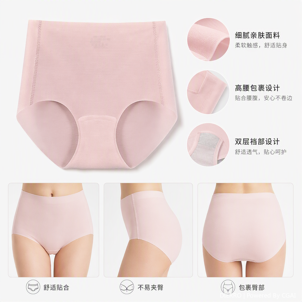 Women's underwear: Pure cotton antibacterial crotch, ice silk, seamless, high-waisted, summer, thin, sexy, ribbed, large-sized triangular shorts