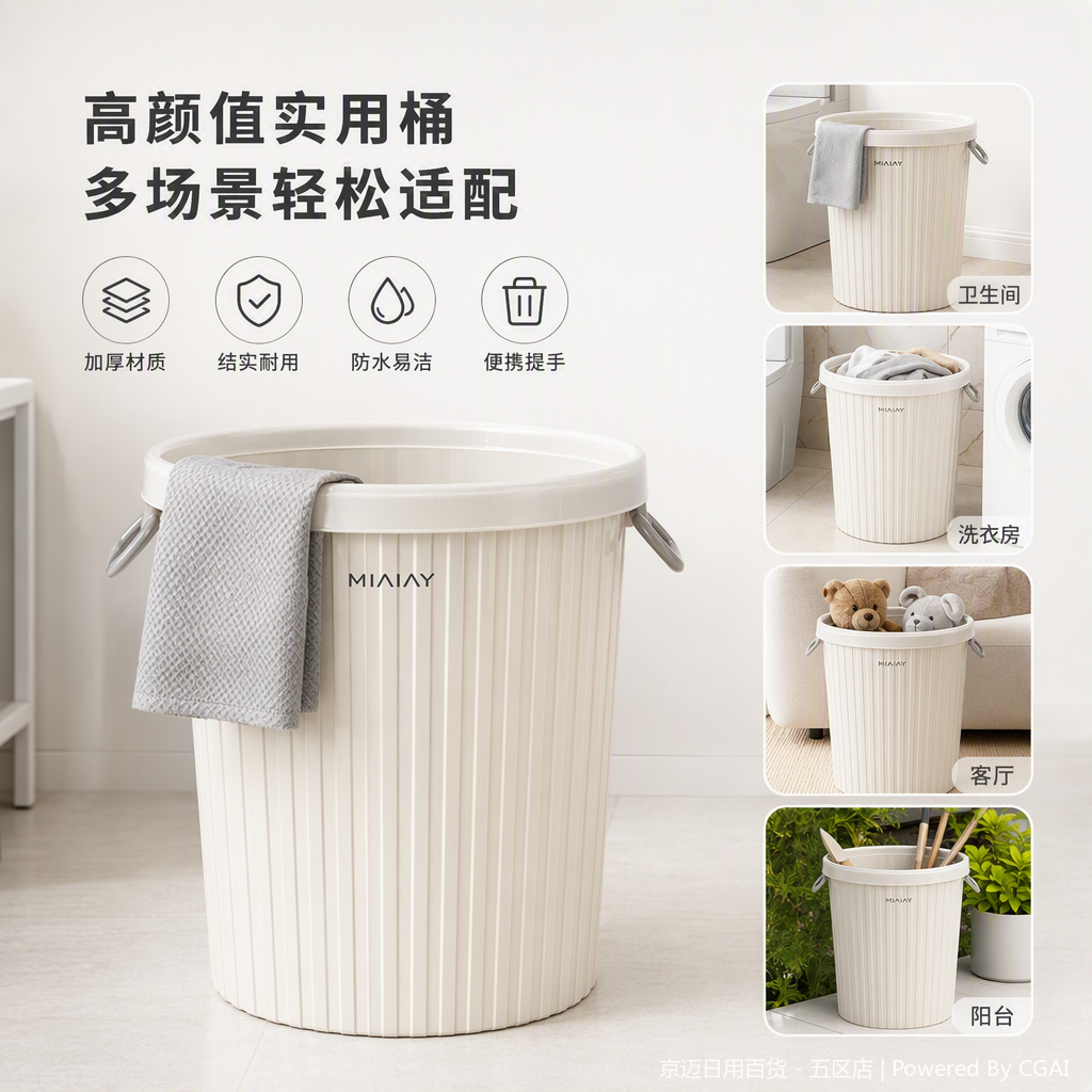 【CL】26Q1#1708 White round-mouthed sanitary bucket, pedal flip lid smart hollow trash can, household kitchen and bathroom storage container