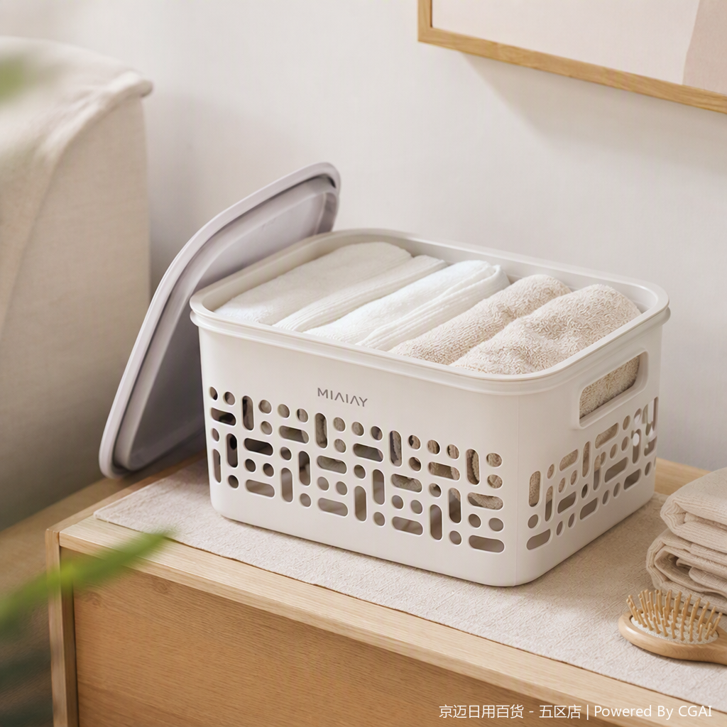 【CL】26Q1#1502 White covered hand-held plastic basket, multi-functional storage basket, wicker-like woven vegetable basket, organizing box, household storage container details Picture