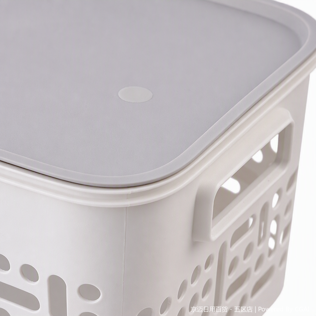 【CL】26Q1#1502 White covered hand-held plastic basket, multi-functional storage basket, wicker-like woven vegetable basket, organizing box, household storage container Application Scenario