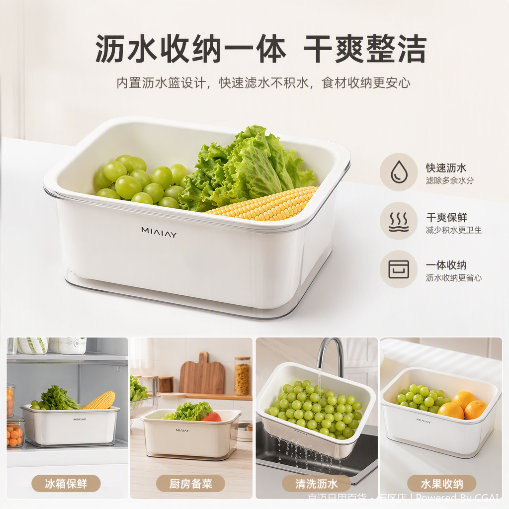 【CL】26Q1#1003 Multi-functional hanging draining basket, vegetable washing basin, plastic and stainless steel multi-purpose kitchen sink, storage basket, household items