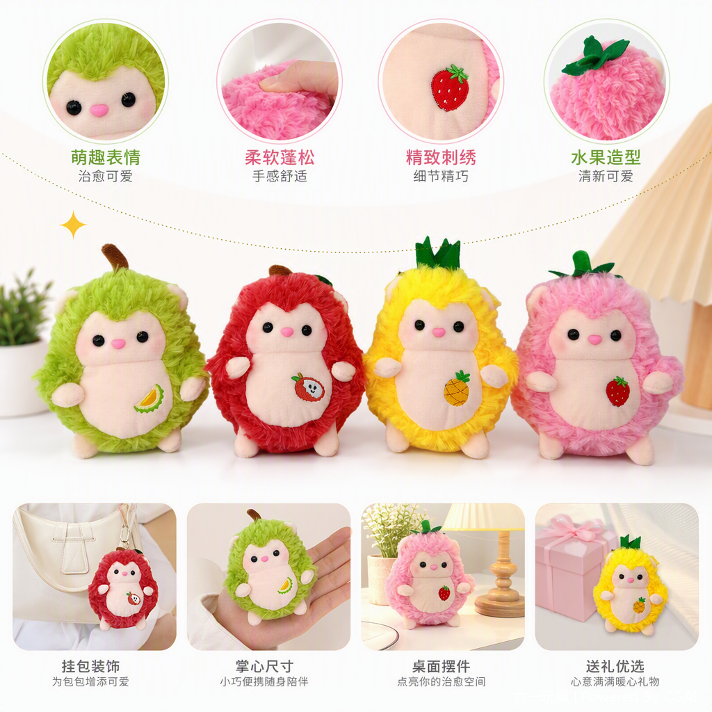 Fruit hedgehog plush toys, cute cartoon anime, foreign trade wholesale, children's gifts, healing series dolls, colorful hedgehog plush dolls, cute dolls, Qixi Festival gifts, children's toys, throw pillows, fabric dolls, gifts Application Scenario