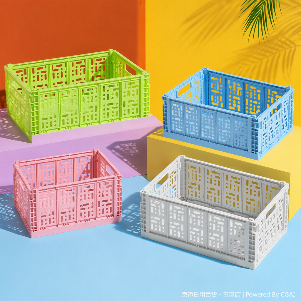 【CL】26Q1#2116#X Multi-functional white folding plastic storage basket, hand-held vegetable basket, rattan-like woven basket, storage basket, woven belt sorting box Specification image