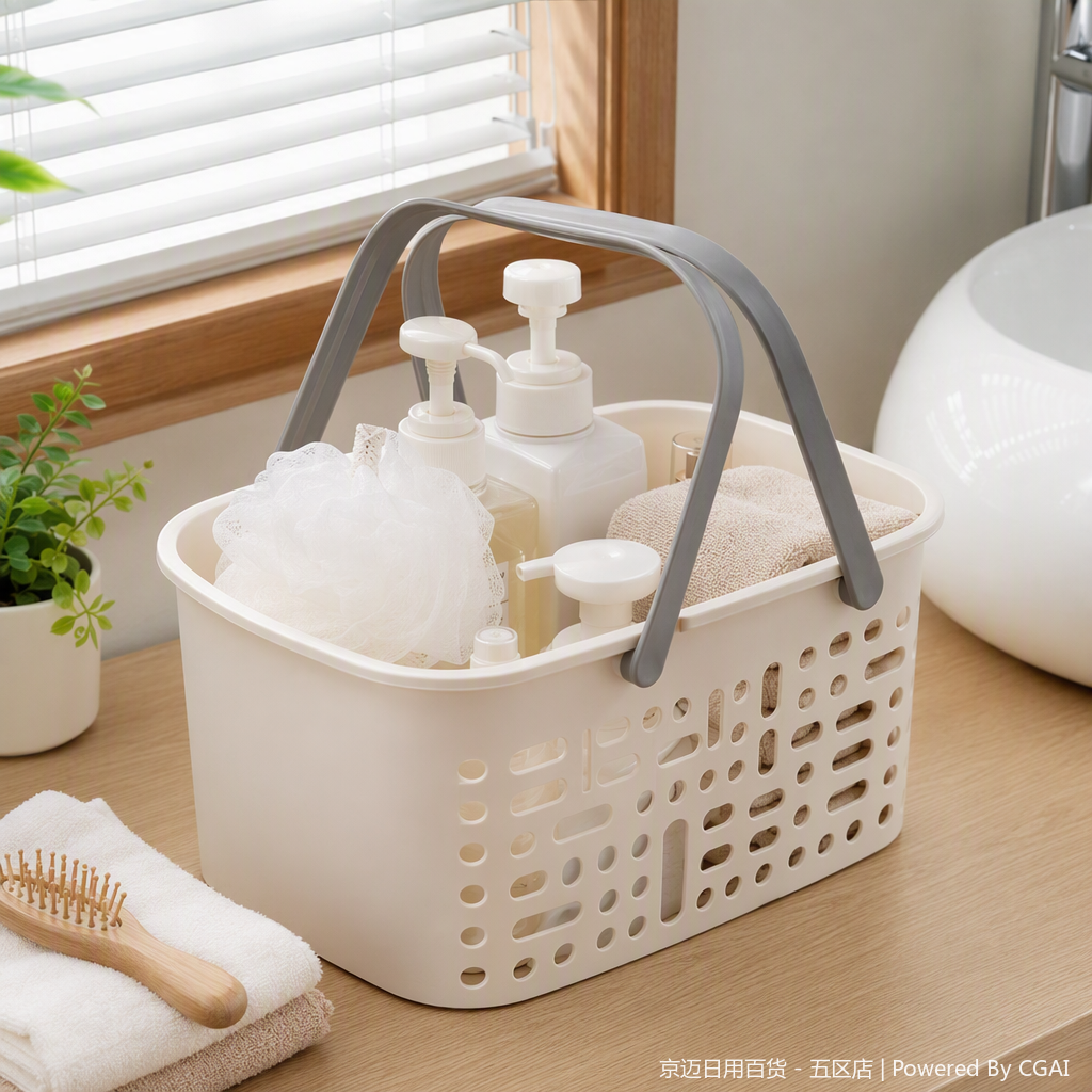【CL】26Q1#1501 White plastic storage basket with double handles, hand-held vegetable basket, imitation rattan woven storage basket, multi-functional organizing basket, household storage box details Picture