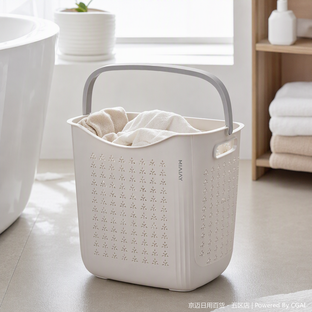 【CL】26Q1#1503 meter white hand-held plastic basket with handle, multi-functional storage basket, rattan-like woven storage basket, household organizing supplies details Picture