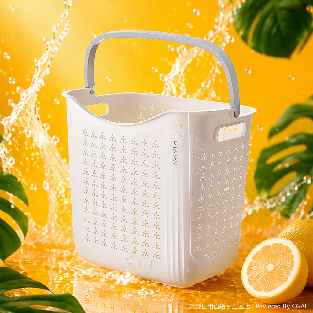 【CL】26Q1#1503 meter white hand-held plastic basket with handle, multi-functional storage basket, rattan-like woven storage basket, household organizing supplies Specification image