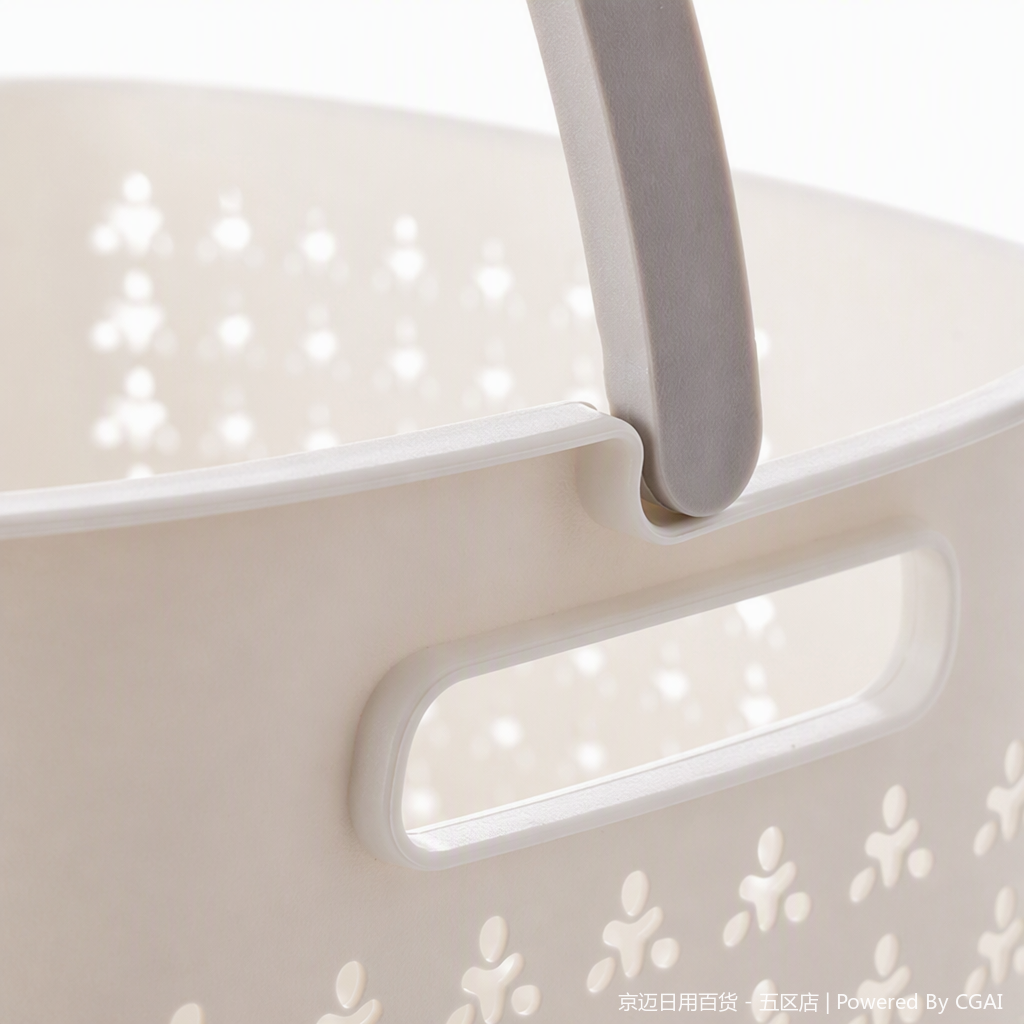【CL】26Q1#1503 meter white hand-held plastic basket with handle, multi-functional storage basket, rattan-like woven storage basket, household organizing supplies Application Scenario