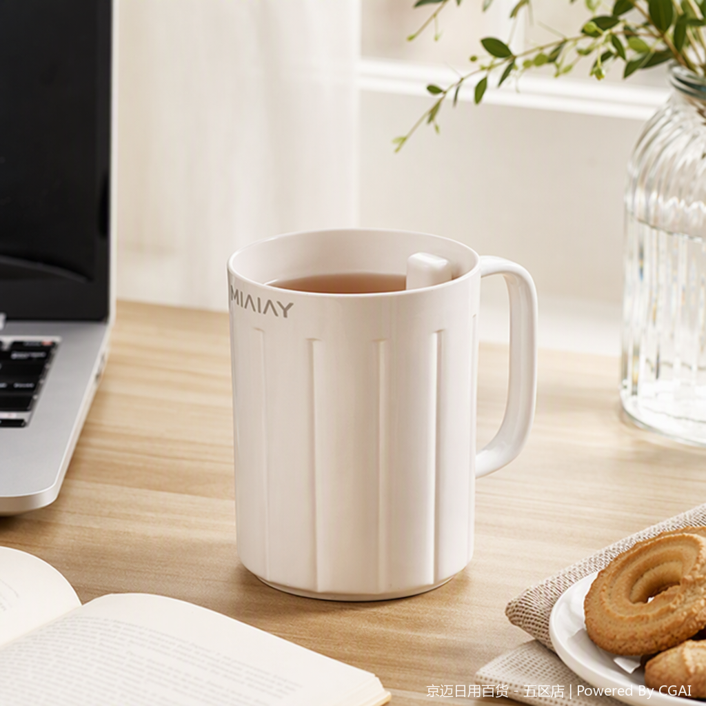 【CL】26Q1#2100 White vertical ceramic Panda mug, stainless steel insulated inner printed heat transfer creative coffee cup gift details Picture