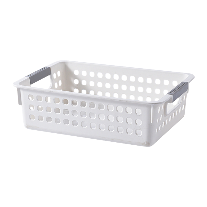 【CL】26Q1#3009D multi-functional white plastic hand-held rattan woven storage basket, household organizing basket, kitchen vegetable basket with woven belt and bamboo storage basket Item Picture