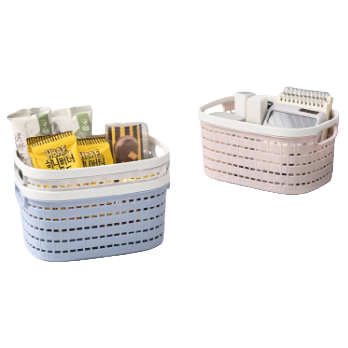 【CL】26Q1#3071D Blue and pink two-color hollowed-out hand-held rattan woven storage basket, multi-functional storage basket, home organizing basket Item Picture