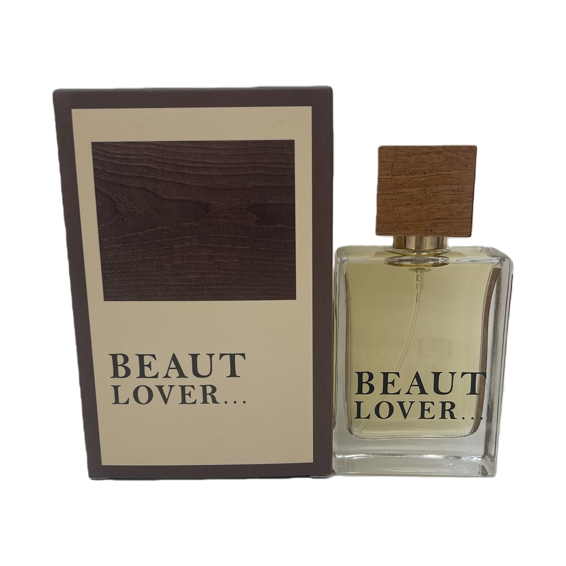 The transparent glass perfume bottle with a wooden lid and a brown packaging box is simple and fashionable Item Picture