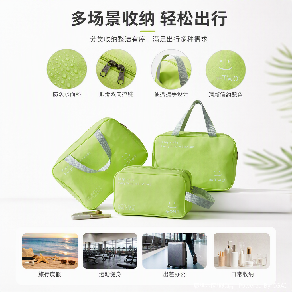 【CL】 26Q2#081 Multi-functional large-capacity green toiletries storage Bag, Luggage and clothing organization bag, travel storage bag